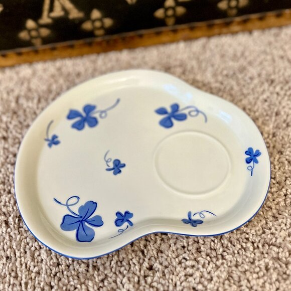 D. Porthault Trefles Blue Clover Limoges Porcelain Plate - Picture 1 of 3